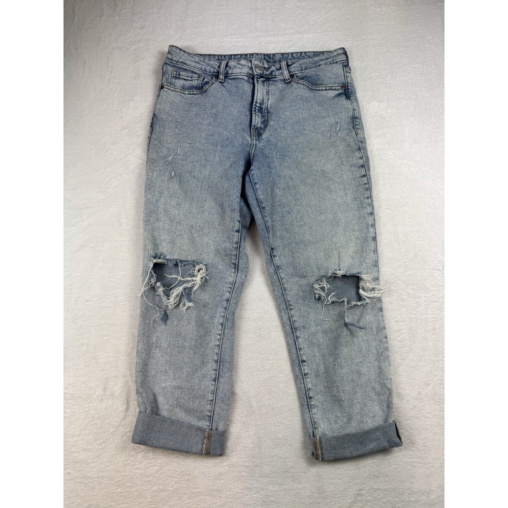 Old Navy Womens OG Straight High Rise Light Wash Distressed Casual Jeans Size 12